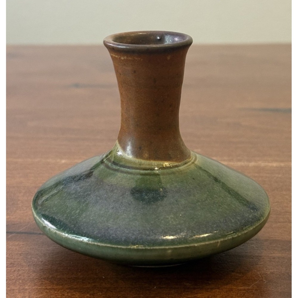 Jay Stewart Pottery Hand Thrown 3.25" Weed Vase Pastels 1980's Oregon USA Signed